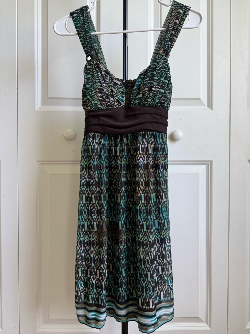 Vintage City Triangles Y2K Abstract Ikat Printed Midi Dress Built In Bra S